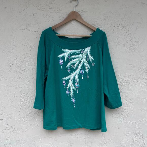 Vintage Bob Mackie Wearable Art Christmas Tee Green Size 1X - Picture 1 of 5